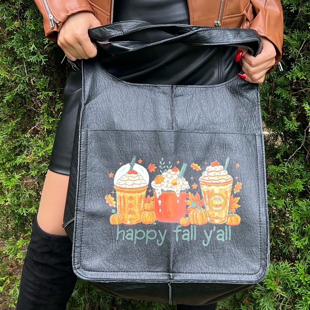 Extra Large Fall Pumpkin Season Vegan Leather Minimalist Oversized Tote Bag